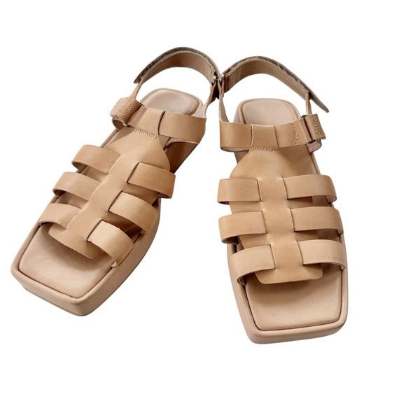 JEFFREY CAMPBELL Anthropologie Leather Poisson Fisherman Sandals Beige Size 9.5 - Picture 2 of 12